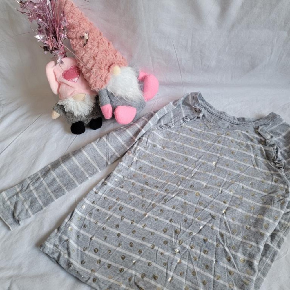 Striped Long Sleeve T-shirt W/ Metallic Smiley Face Detail💗